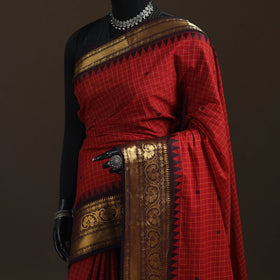 Checks Buti Cotton Zari Border Kanchipuram Saree 13