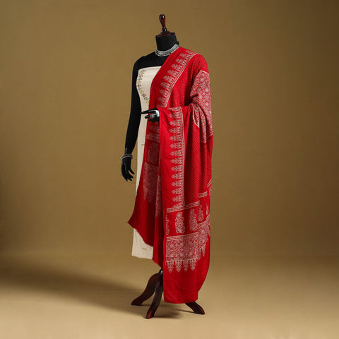 Red - kutch printed rayon dupatta 05 - handcrafted