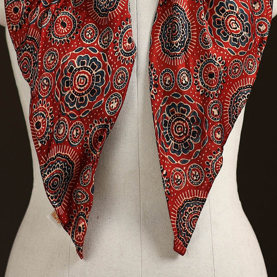 Ajrakh Hand Block Print Natural Dyed Modal Silk Brooch Scarf 38