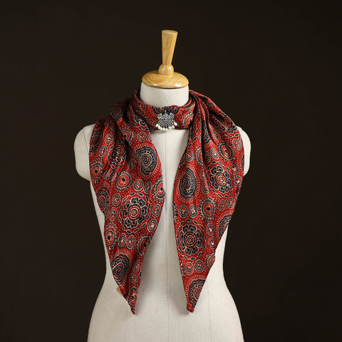 Ajrakh Hand Block Print Natural Dyed Modal Silk Brooch Scarf 38