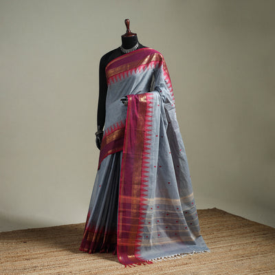 Grey - Kanchipuram Buti Cotton Saree with Border 32