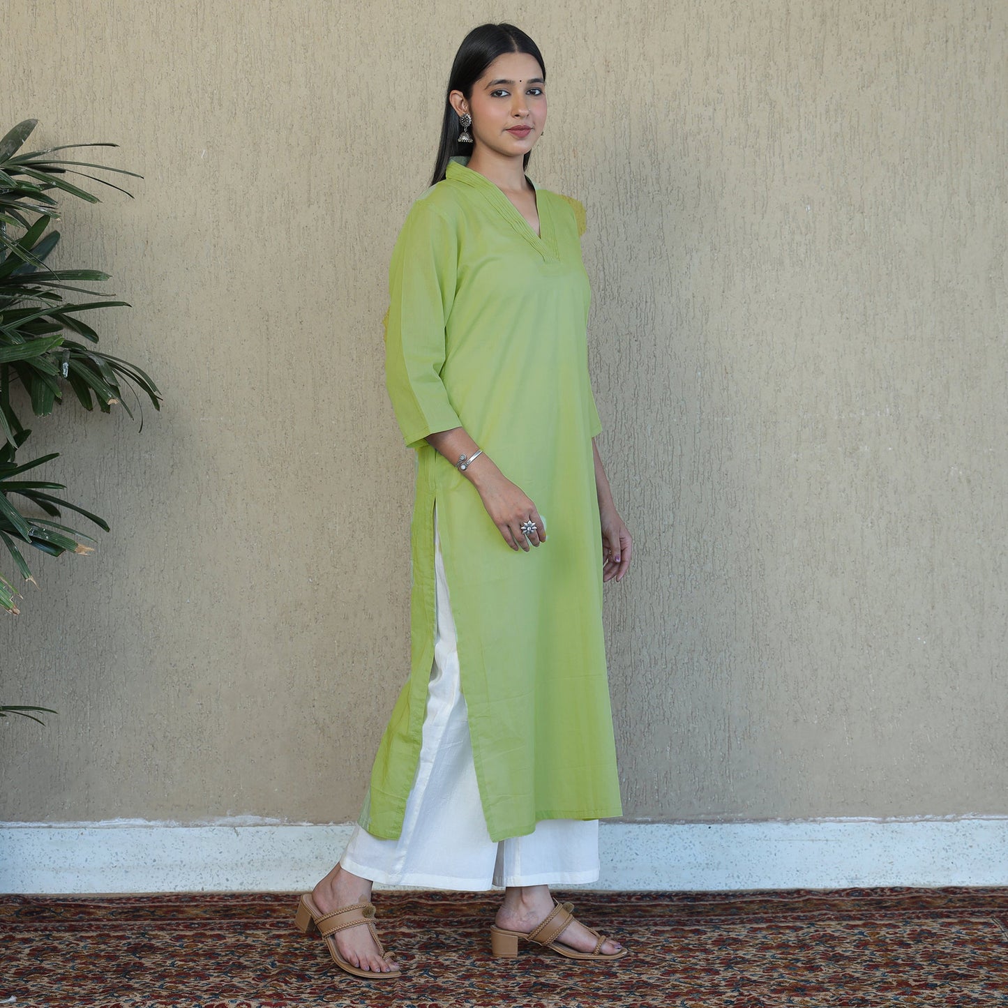 Pista Green - Mulmalai Cotton Plain Dyed Straight Kurta