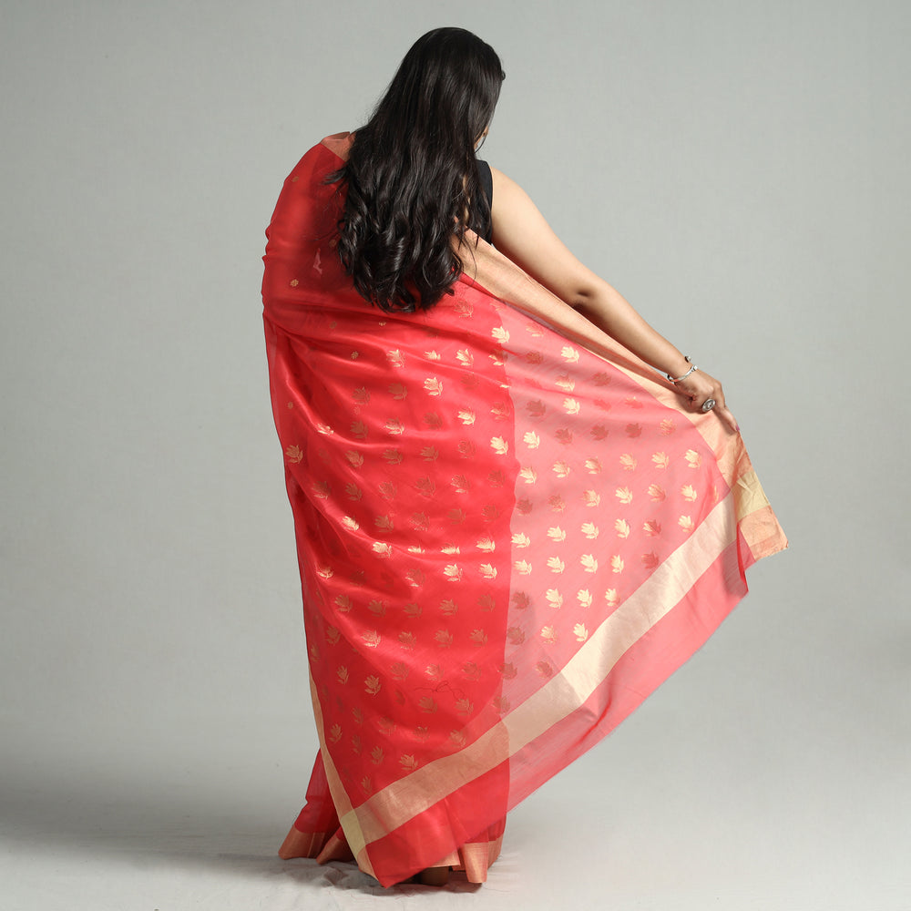 Red - Traditional Chanderi Silk Zari Buti Handloom Saree 56