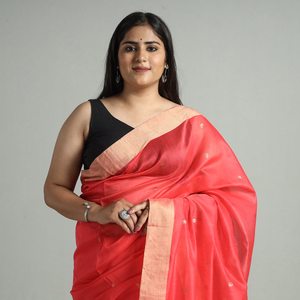 Red - Traditional Chanderi Silk Zari Buti Handloom Saree 56