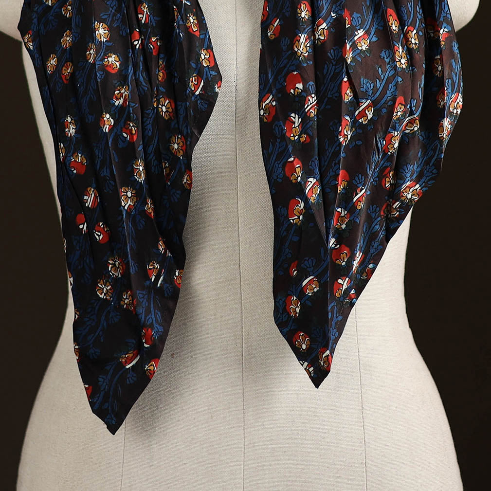 Ajrakh Hand Block Print Natural Dyed Modal Silk Brooch Scarf 39
