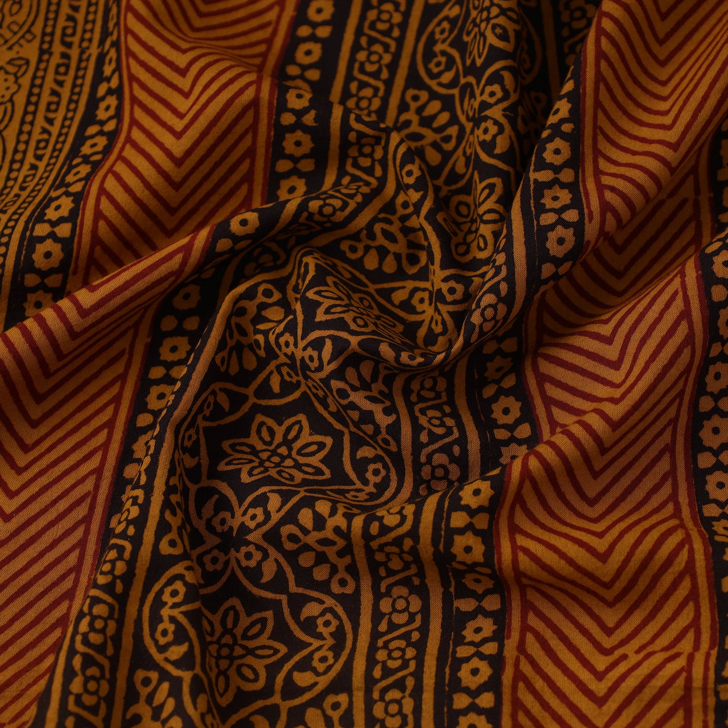 Orange Bagh Hand Block Print Natural Dyed Cotton Fabric