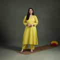 Plain Banana Fiber Soft Cotton Bead Work A-Line Kurta with Palazzo Set for women 09