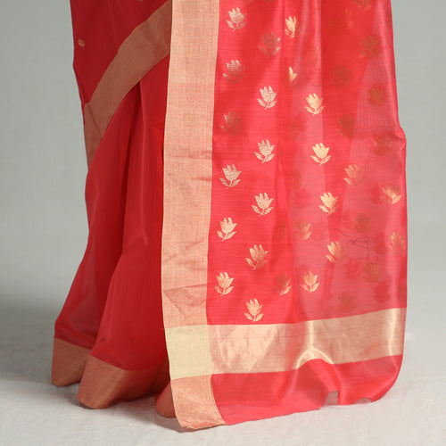 Red - Traditional Chanderi Silk Zari Buti Handloom Saree 56