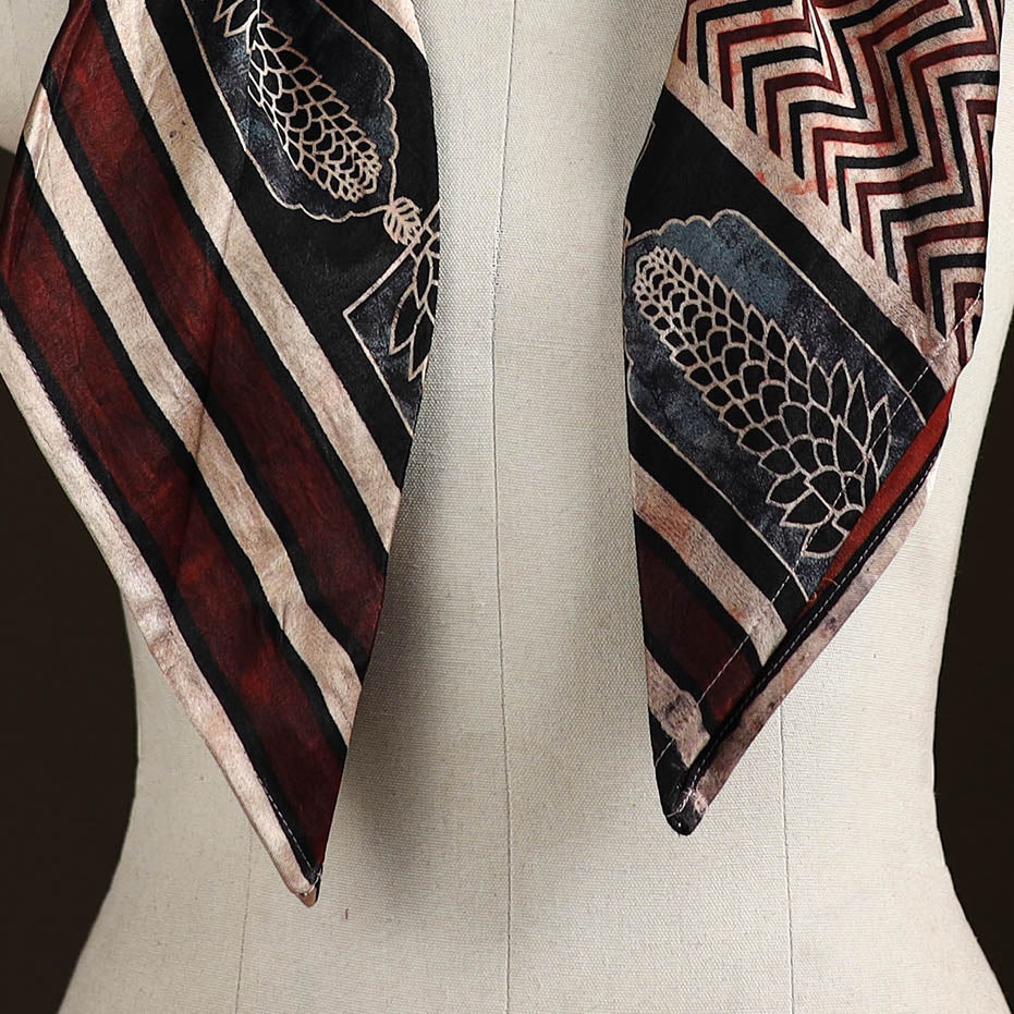 Ajrakh Hand Block Print Natural Dyed Modal Silk Brooch Scarf 41