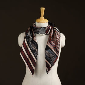 Ajrakh Hand Block Print Natural Dyed Modal Silk Brooch Scarf 41