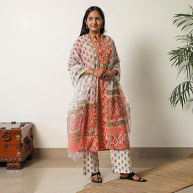  Sanganeri Block Printed Cotton Kurta with Palazzo & Dupatta Set 04 