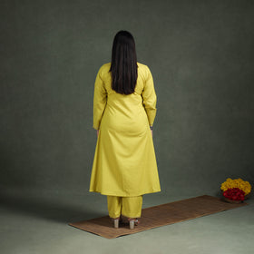 Plain Banana Fiber Soft Cotton Bead Work A-Line Kurta with Palazzo Set for women 09