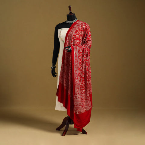 Red - kutch printed rayon dupatta 06 - handcrafted