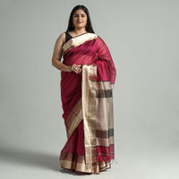 Maroon - Traditional Maheshwari Silk Cotton Handloom Saree with Resham Zari Border 57