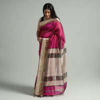 Maroon - Traditional Maheshwari Silk Cotton Handloom Saree with Resham Zari Border 57