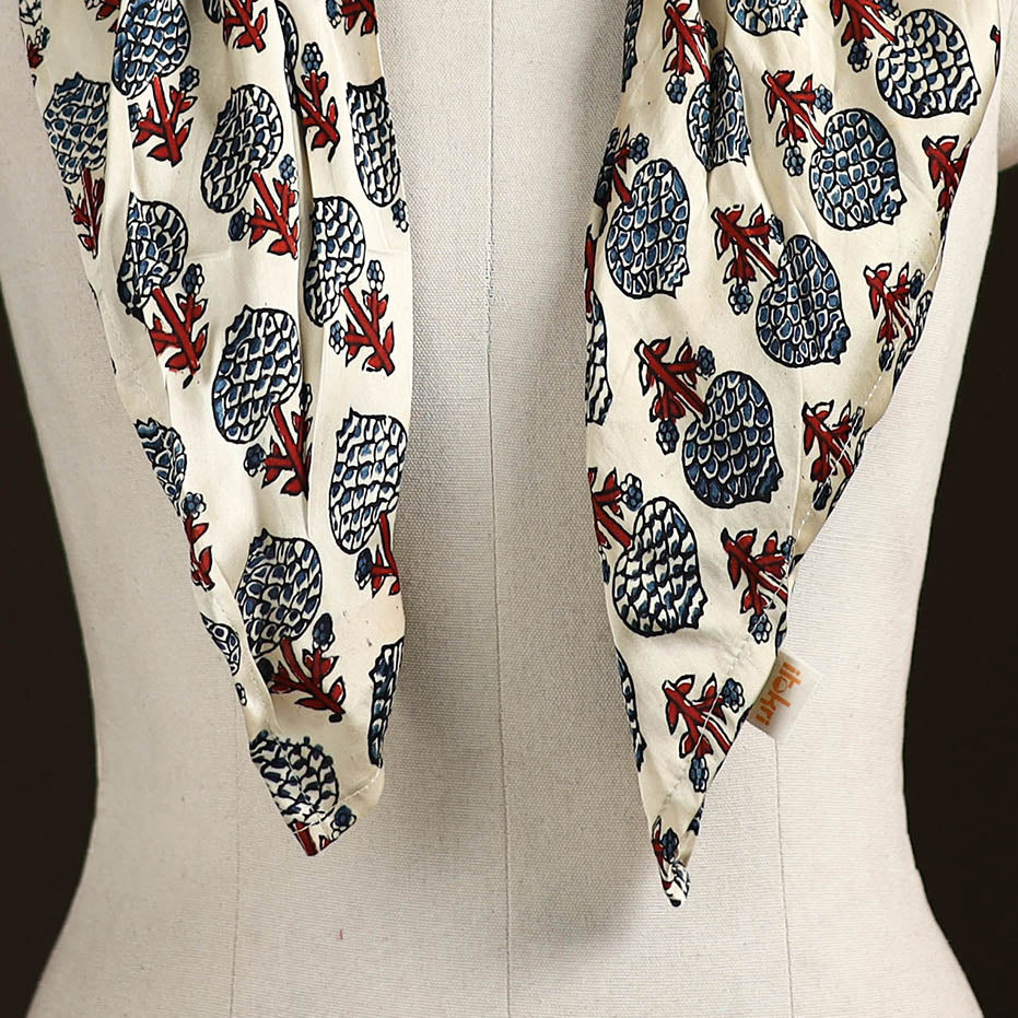 Ajrakh Hand Block Print Natural Dyed Modal Silk Brooch Scarf 44