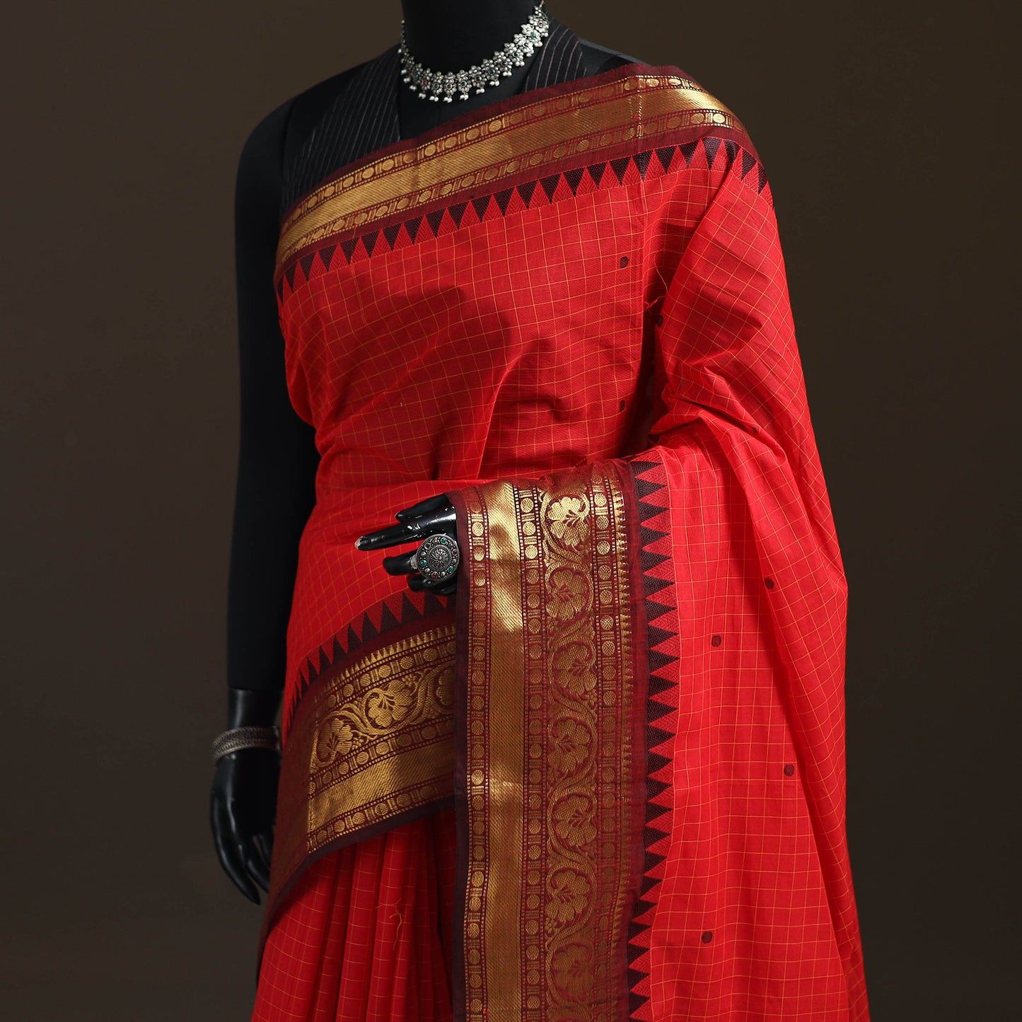 Checks Buti Cotton Zari Border Kanchipuram Saree 15