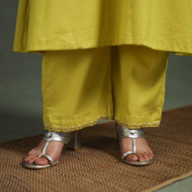 Plain Banana Fiber Soft Cotton Bead Work A-Line Kurta with Palazzo Set for women 09