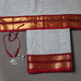 Grey 2pc Kandangi Chettinad Dress Material with Jewellery Set