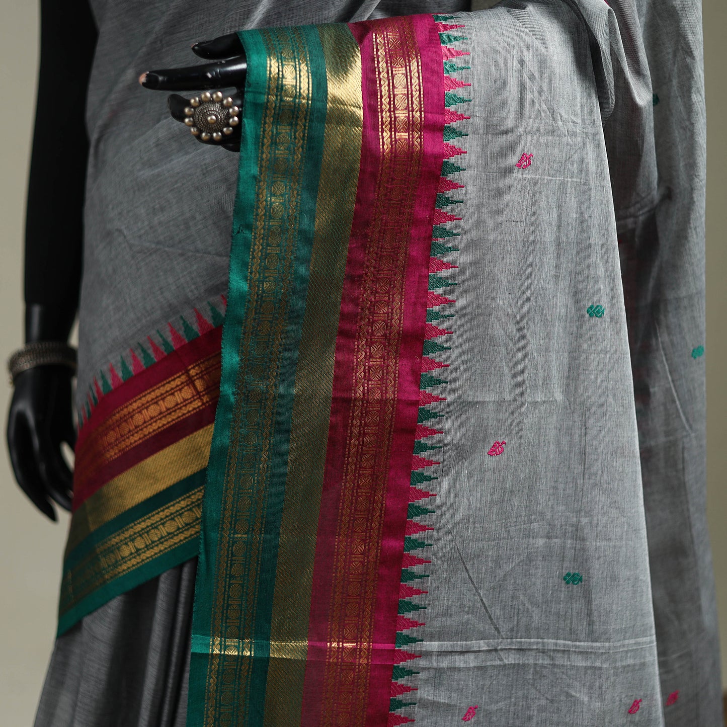 Grey - Kanchipuram Buti Cotton Saree with Border 33