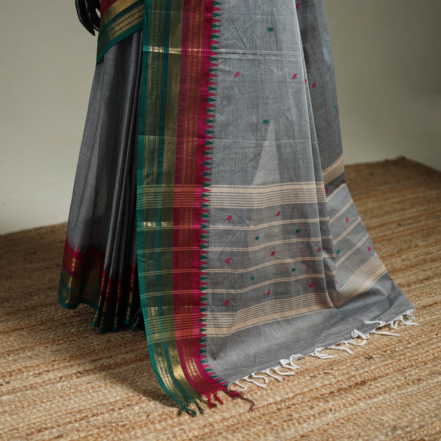 Grey - Kanchipuram Buti Cotton Saree with Border 33