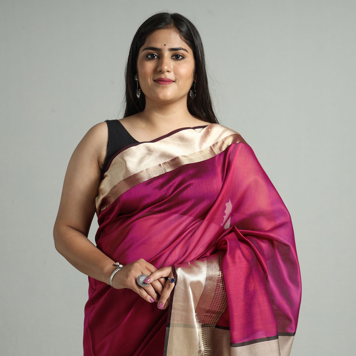 Maroon - Traditional Maheshwari Silk Cotton Handloom Saree with Resham Zari Border 57