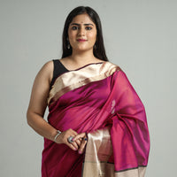 Maroon - Traditional Maheshwari Silk Cotton Handloom Saree with Resham Zari Border 57