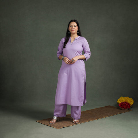 Plain Banana Fiber Soft Cotton Bead Work Straight Kurta with Palazzo Set for women 01
