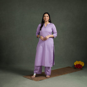 Plain Banana Fiber Soft Cotton Bead Work Straight Kurta with Palazzo Set for women 01