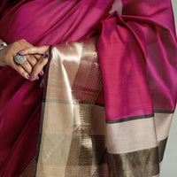 Maroon - Traditional Maheshwari Silk Cotton Handloom Saree with Resham Zari Border 57