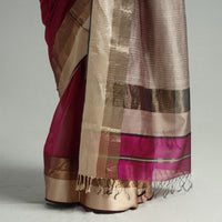 Maroon - Traditional Maheshwari Silk Cotton Handloom Saree with Resham Zari Border 57