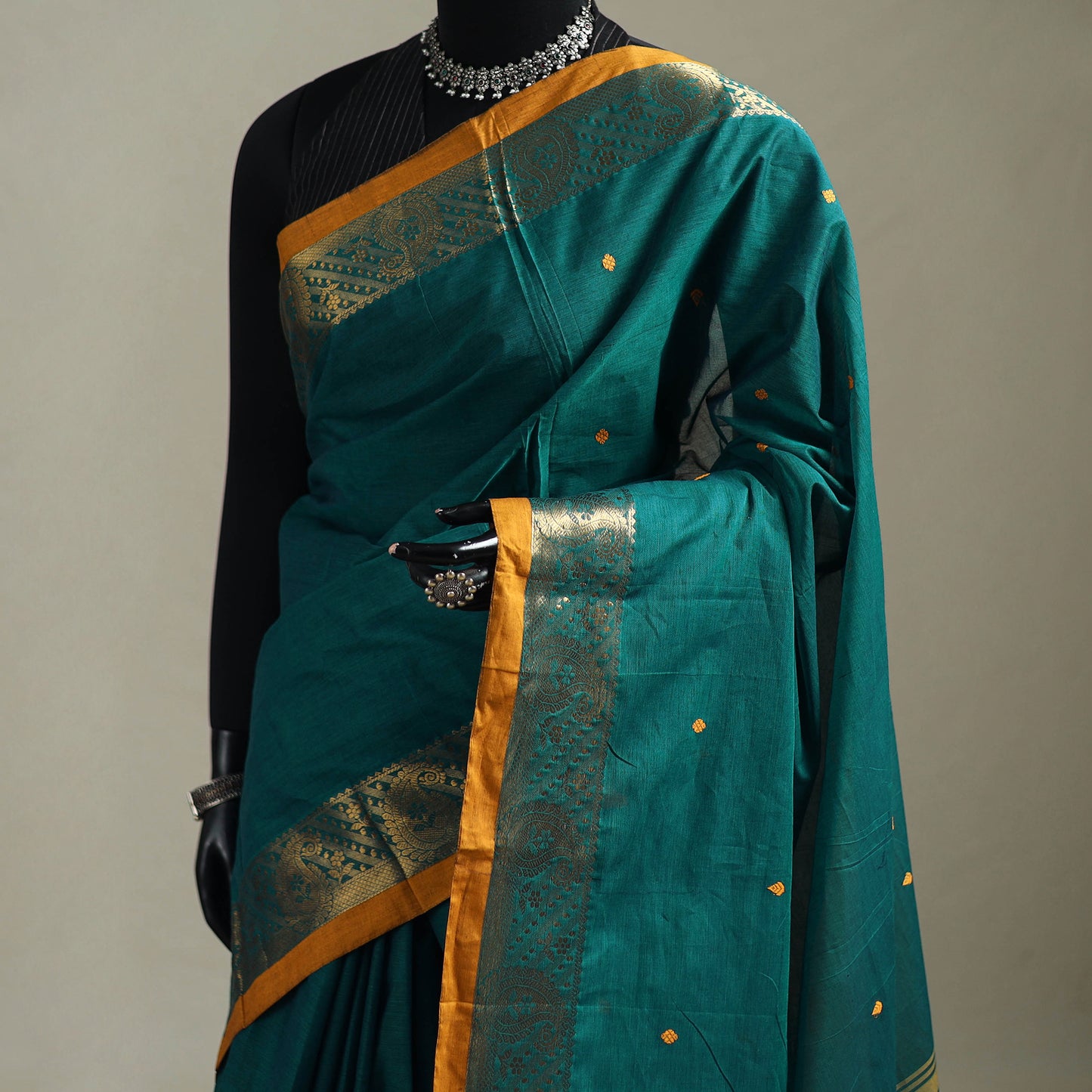 Green - Kanchipuram Buti Cotton Saree with Border 34