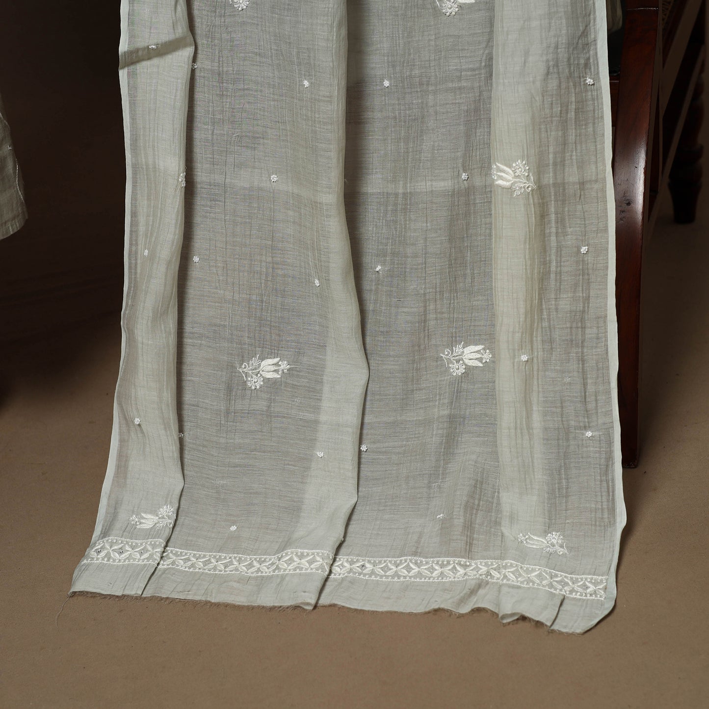 Green - 2pc mul chanderi semi stitched hand beads work