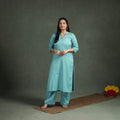 Plain Banana Fiber Soft Cotton Bead Work Straight Kurta with Palazzo Set for women 04