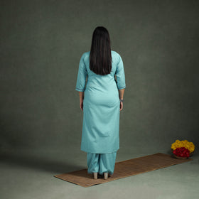 Plain Banana Fiber Soft Cotton Bead Work Straight Kurta with Palazzo Set for women 04