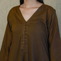 Brown - Mulmalai Cotton Plain Dyed A-Line Kurta