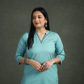 Plain Banana Fiber Soft Cotton Bead Work Straight Kurta with Palazzo Set for women 04