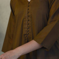 Brown - Mulmalai Cotton Plain Dyed A-Line Kurta