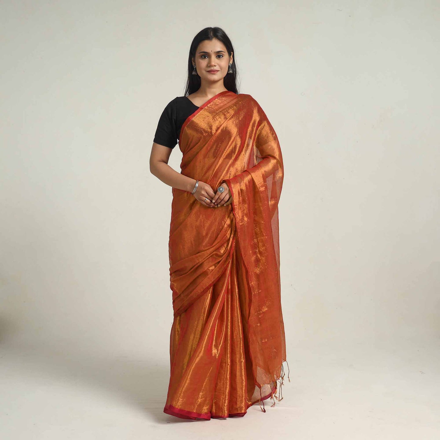 Buy Red Bengal Fine Tissue Zari Saree Online at iTokri.com