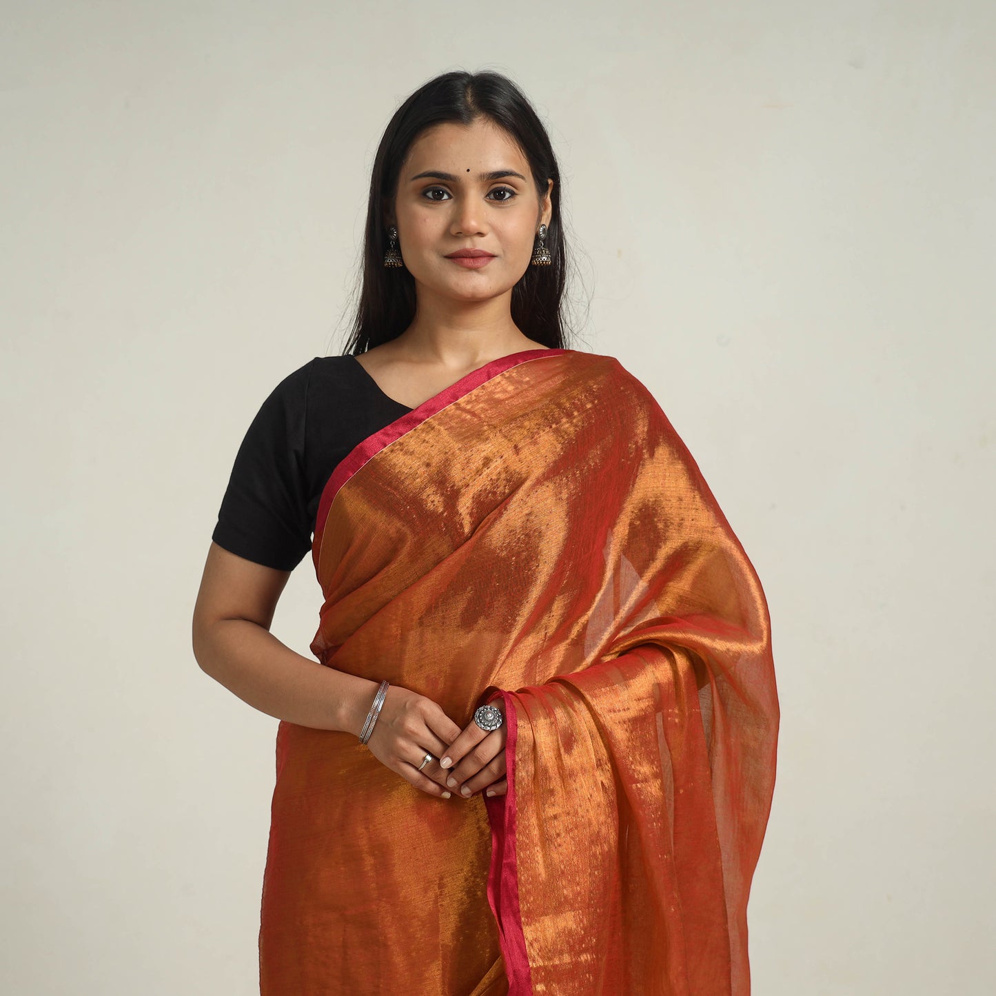 Buy Red Bengal Fine Tissue Zari Saree Online at iTokri.com