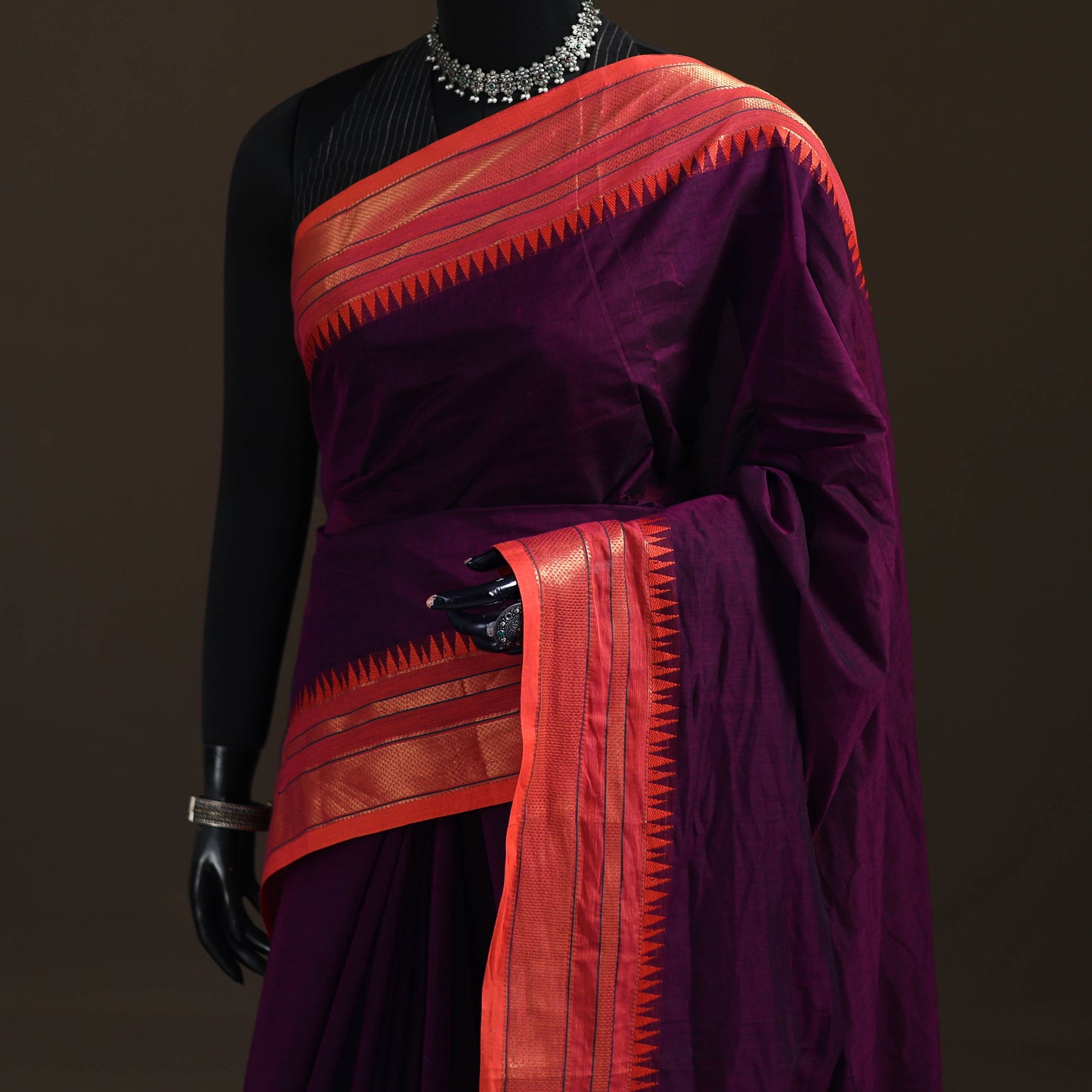 Purple - Chettinad Woven Cotton Saree with Border 01
