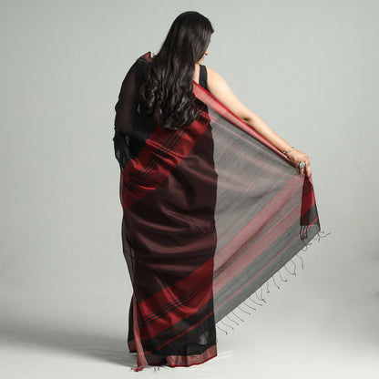 Black - Traditional Maheshwari Silk Cotton Handloom Saree with Thread Border 59