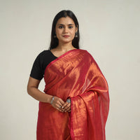 Red - Bengal Fine Tissue Zari Saree 02