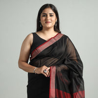 Black - Traditional Maheshwari Silk Cotton Handloom Saree with Thread Border 59