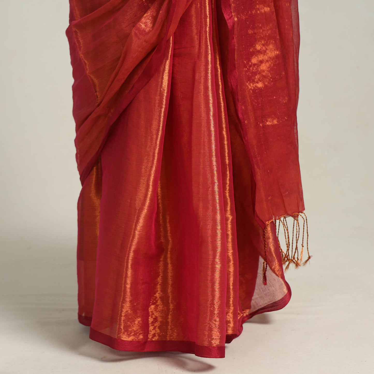 Red - Bengal Fine Tissue Zari Saree 02