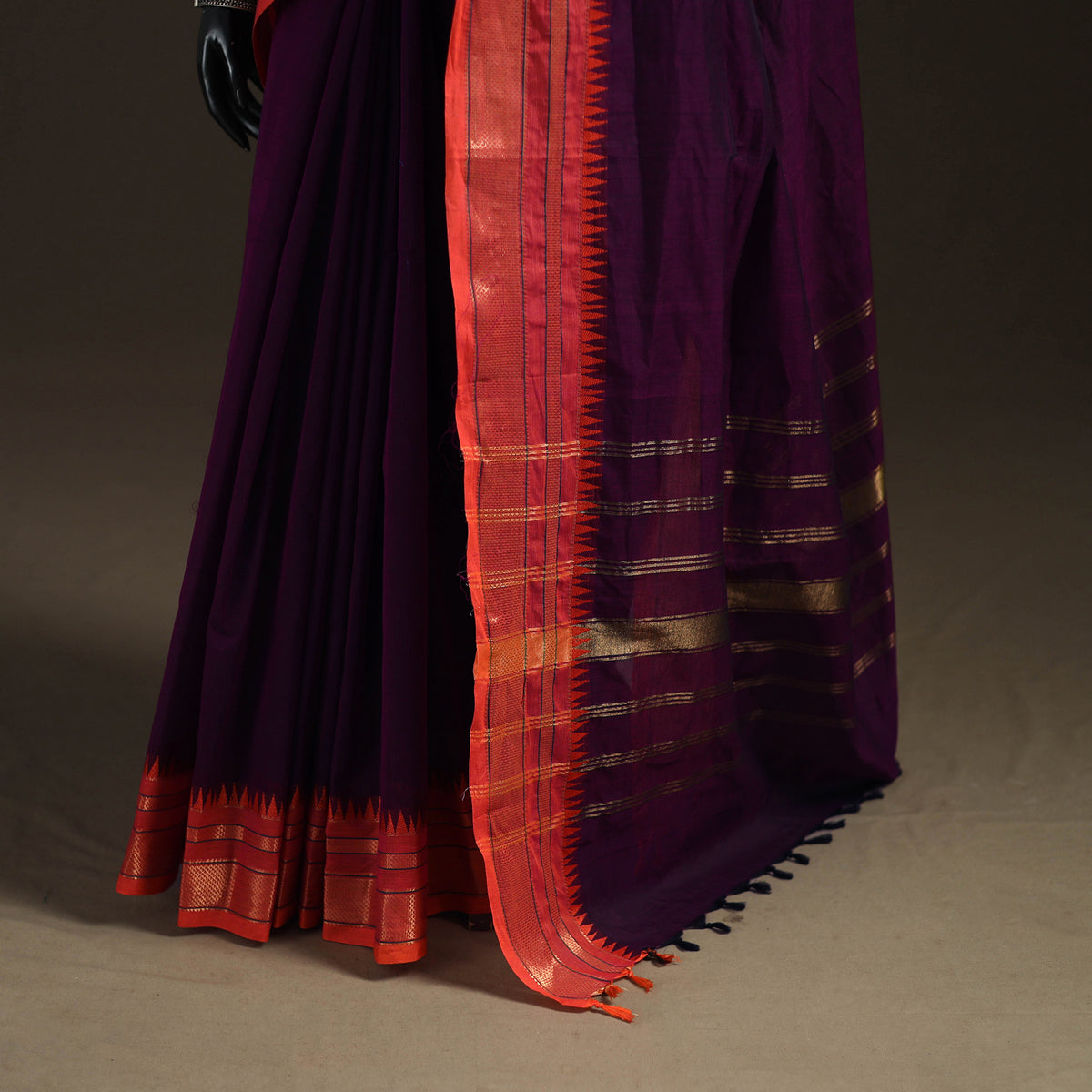 Purple - Chettinad Woven Cotton Saree with Border 01