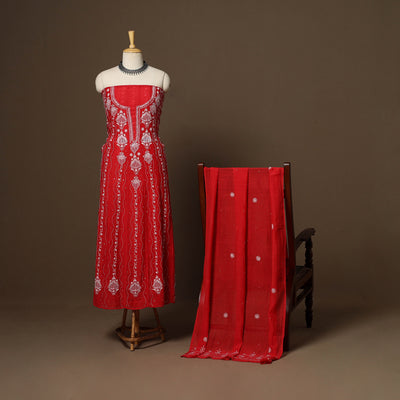 Red - 2pc mul chanderi semi stitched hand beads work