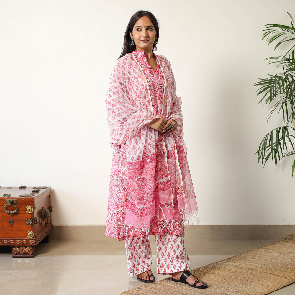 Sanganeri Kurta with Palazzo & Dupatta Set