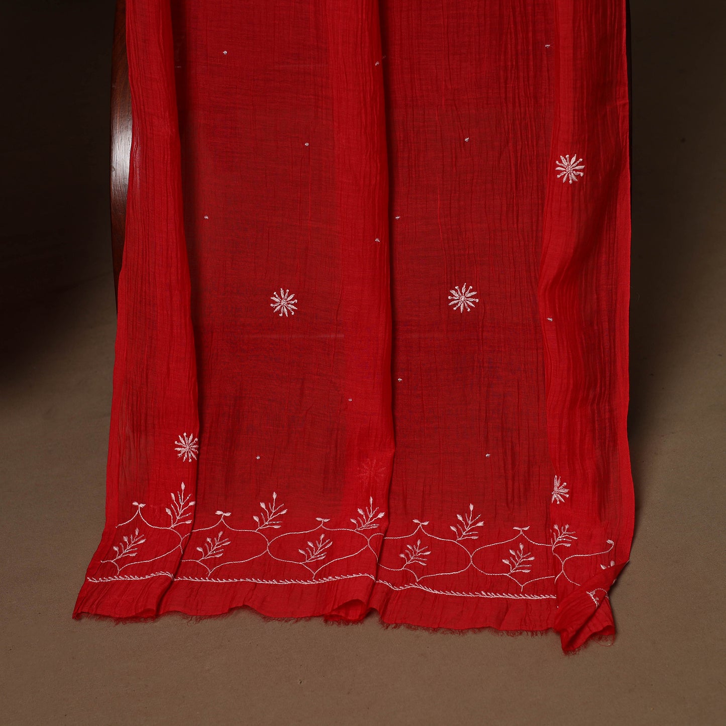 Red - 2pc mul chanderi semi stitched hand beads work