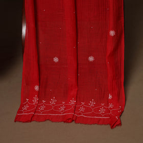 Red - 2pc mul chanderi semi stitched hand beads work